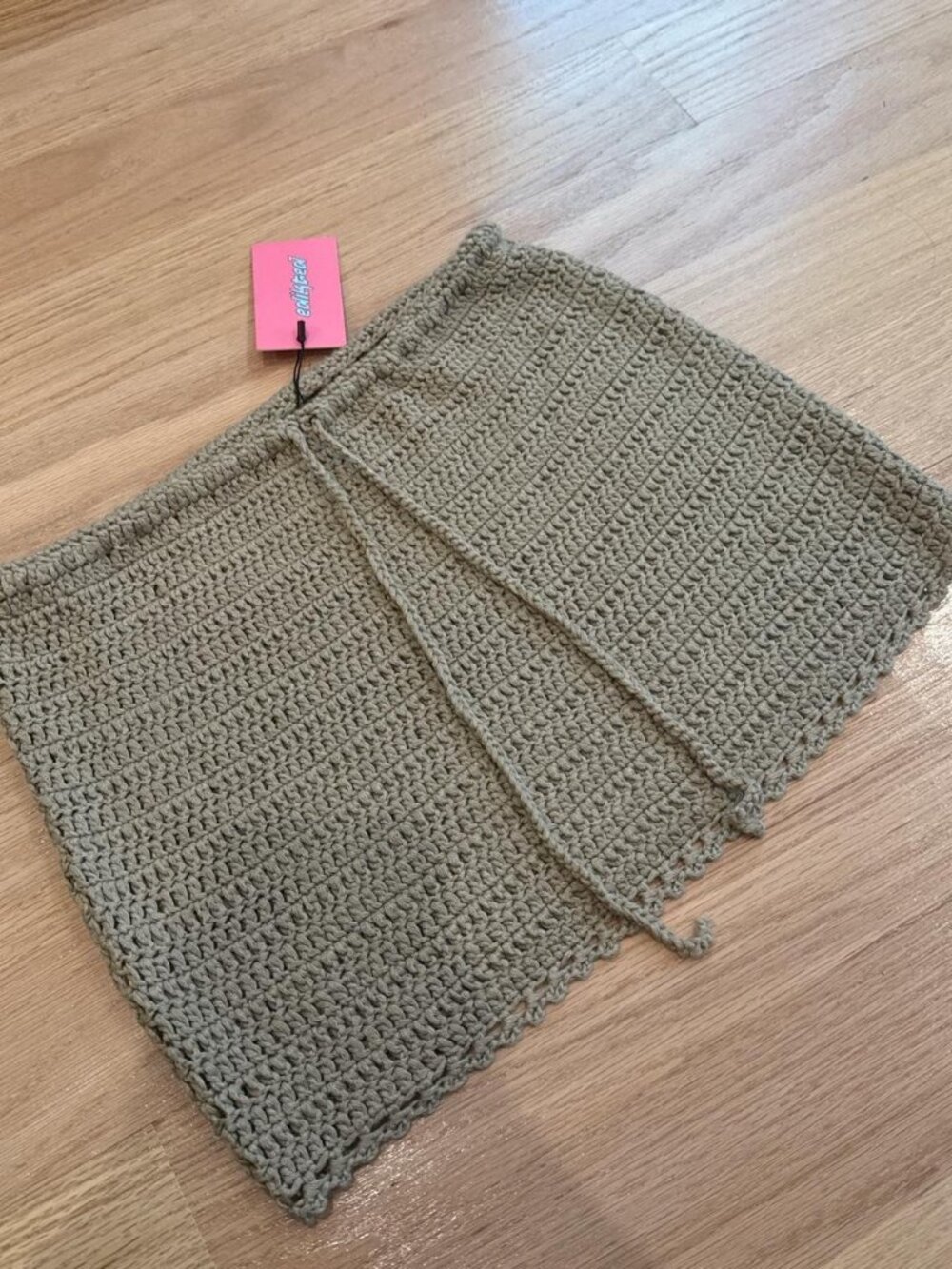 Handmade Knit Mini Skirt | Cute Sage Green High Waisted Boho Beach Wrap Skirt